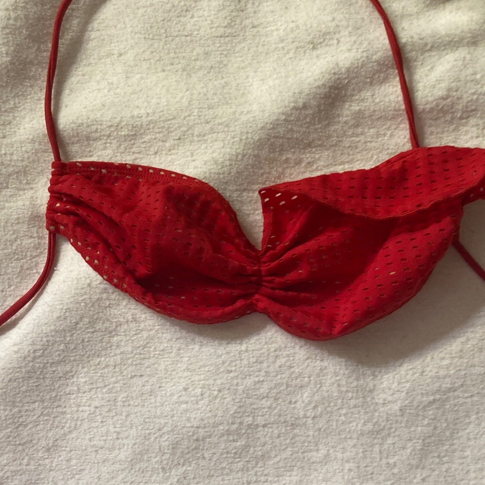 Tyler Rose Perforated Red Ruffle Bikini Set - Picture 4 of 10